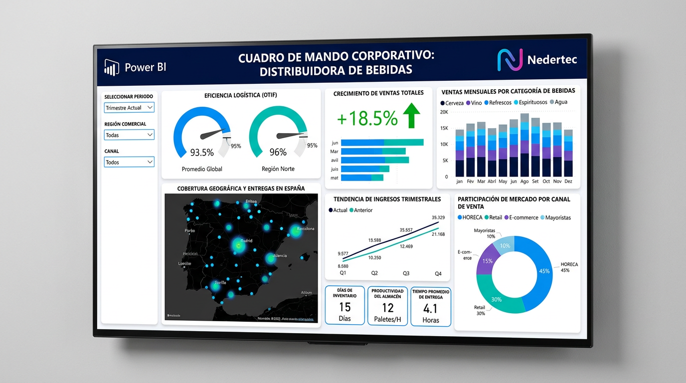 Captura del cuadro de mando creado por Nedertec para una distribuidora de bebidas