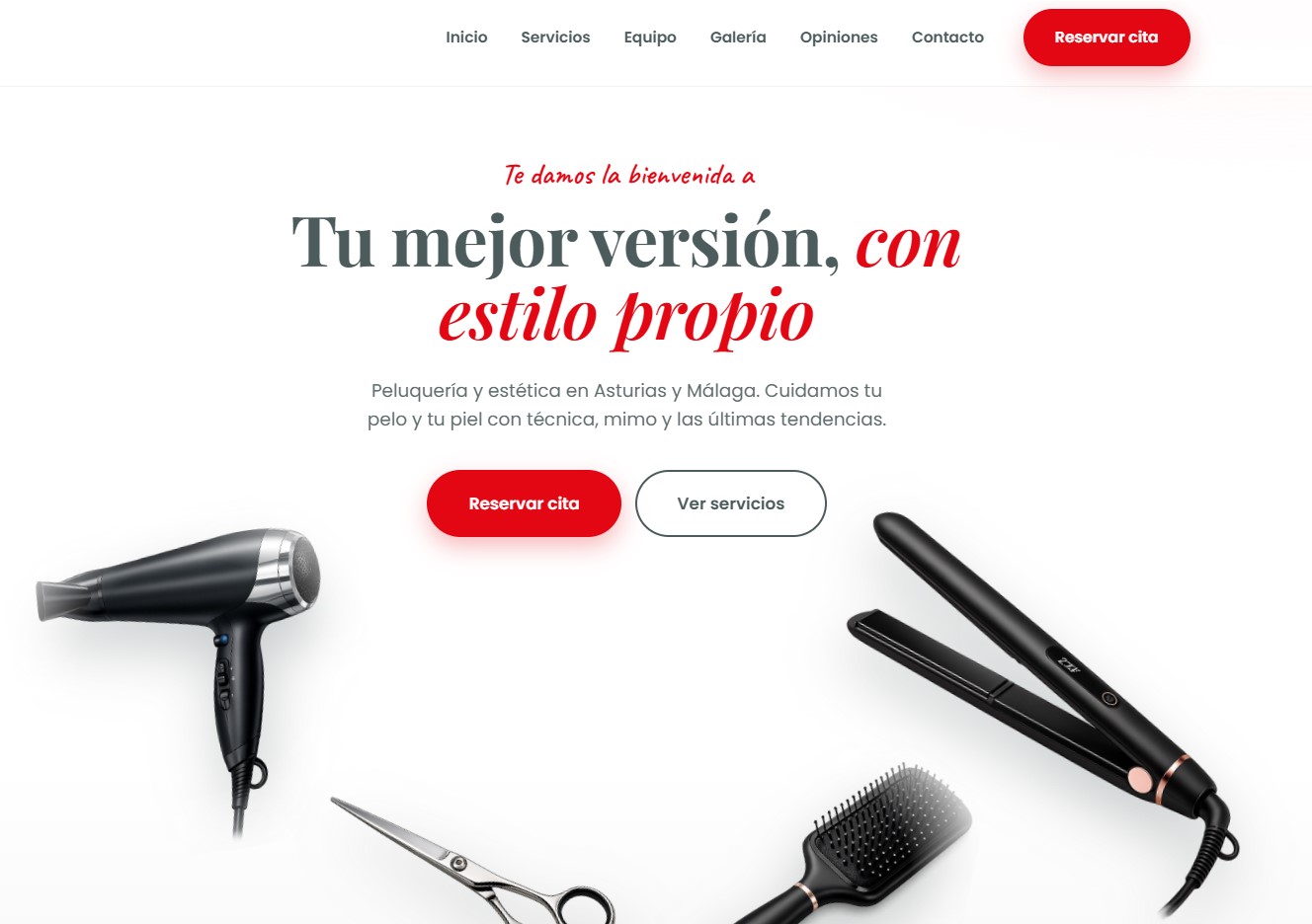 Captura de la web de peluquería y estética creada por Nedertec